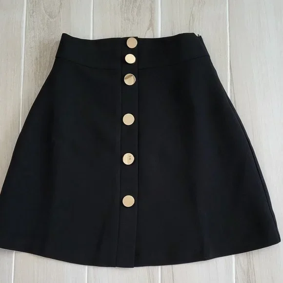 Endless Rose Black high waist skirt with Gold metal buttons - Picture 2 of 7